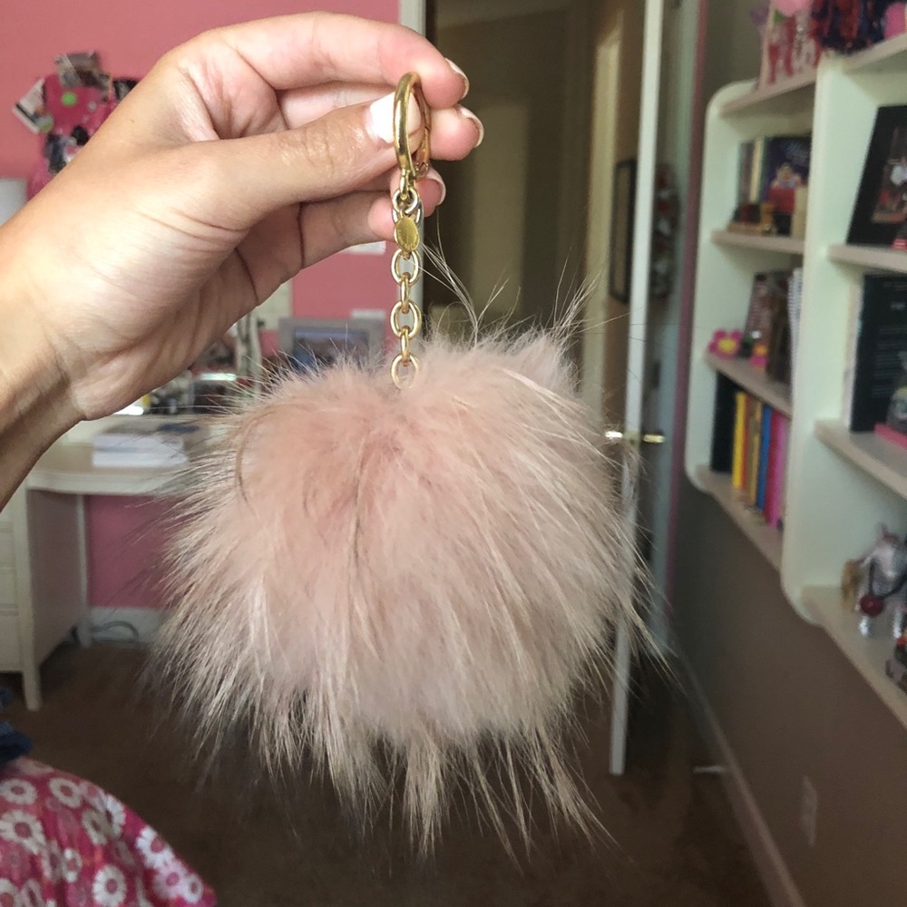 Light pink/brown Michael Kors puff ball keychain